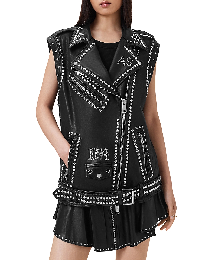 Allsaints Billie 1994 Studded Leather Gilet In Black