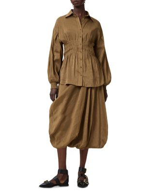 Staci Linen & Silk Smocked Shirt