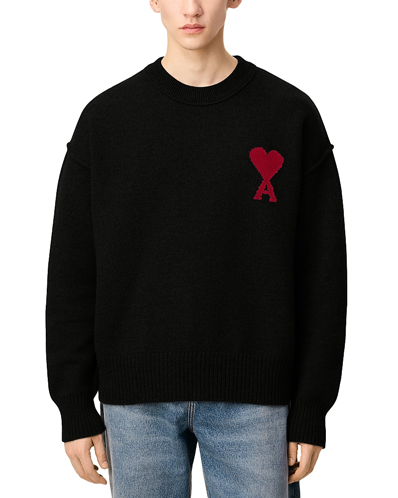 Ami Alexandre Mattiussi Ami Paris Black Wool Ami De Coeur Cardigan Men In Black