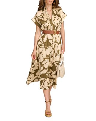 French Twill Floral Belted Midi Dress