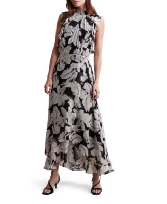  Women's Feather Print Midi Dress