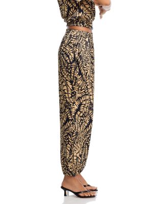 Satin Palm Leaf Jogger Pants