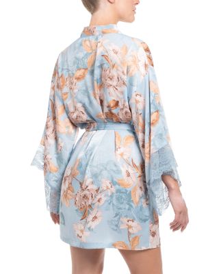 Floral Print Lace Trim Robe