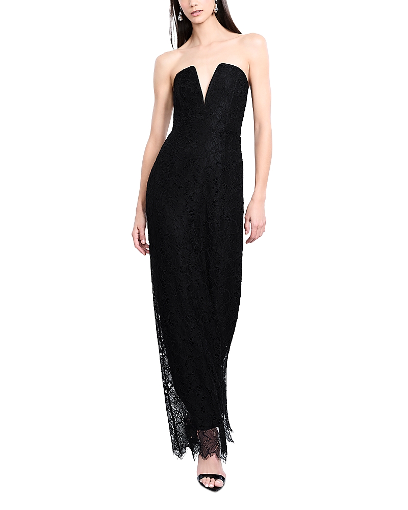 Bcbgmaxazria Strapless Floral Lace Column Gown In Black