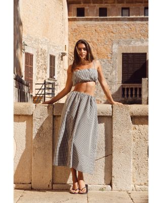 Gingham Ruched Waist Midi Skirt