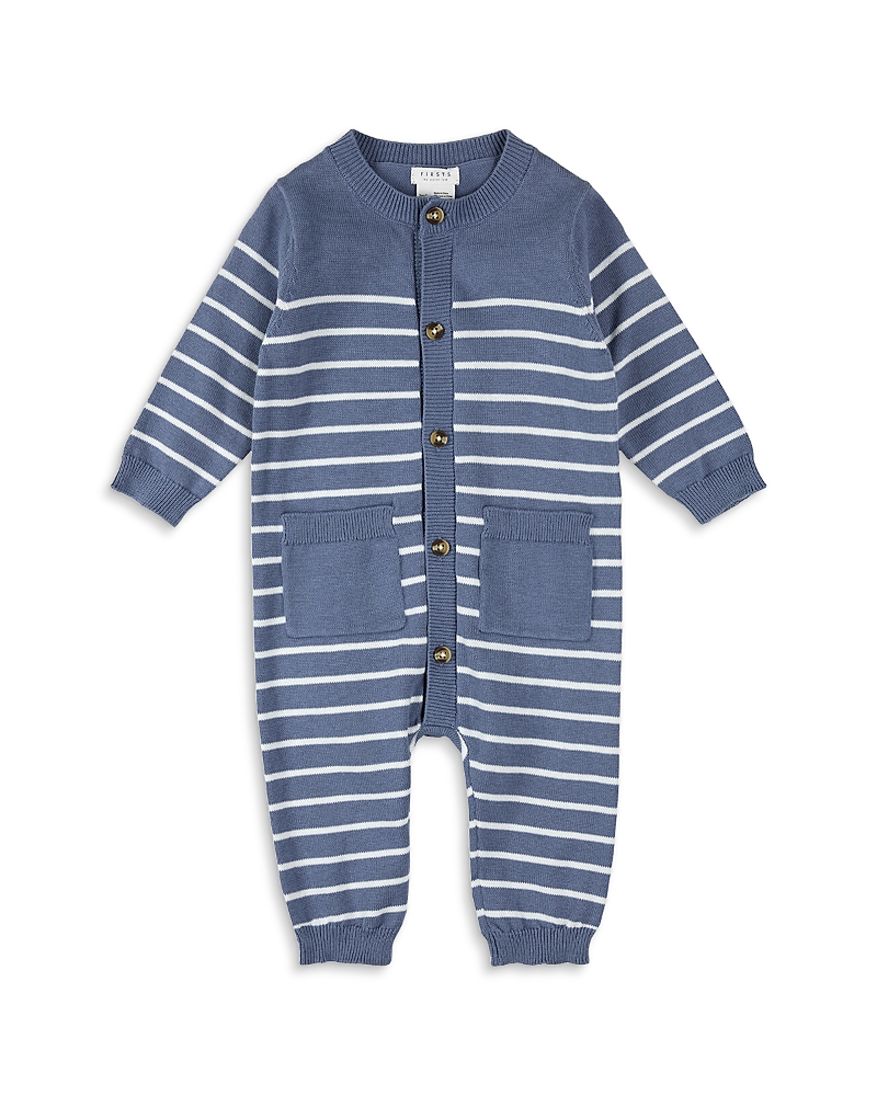Firsts By Petit Lem Boys' Striped Sweater Knit Playsuit - Baby In Blue