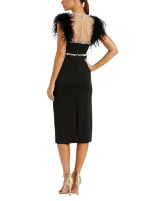 Feather Cap Sleeve Pearl Embellished T-Length Fit Dress