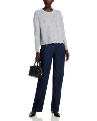 100% Cashmere Floral Pearl Embellished Sweater - Exclusive