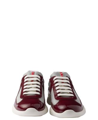 Men's Patent Leather and Technical Fabric America's Cup Sneakers in Burgundy
