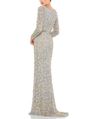 Embellished Long Sleeve High Neck Gown