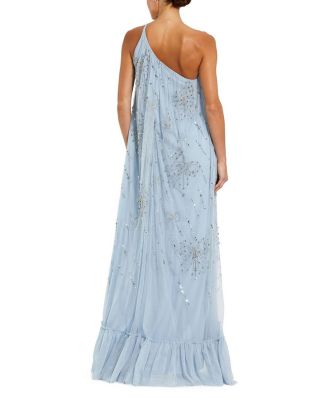 Bow Embellished Mesh One Shoulder High Low Gown