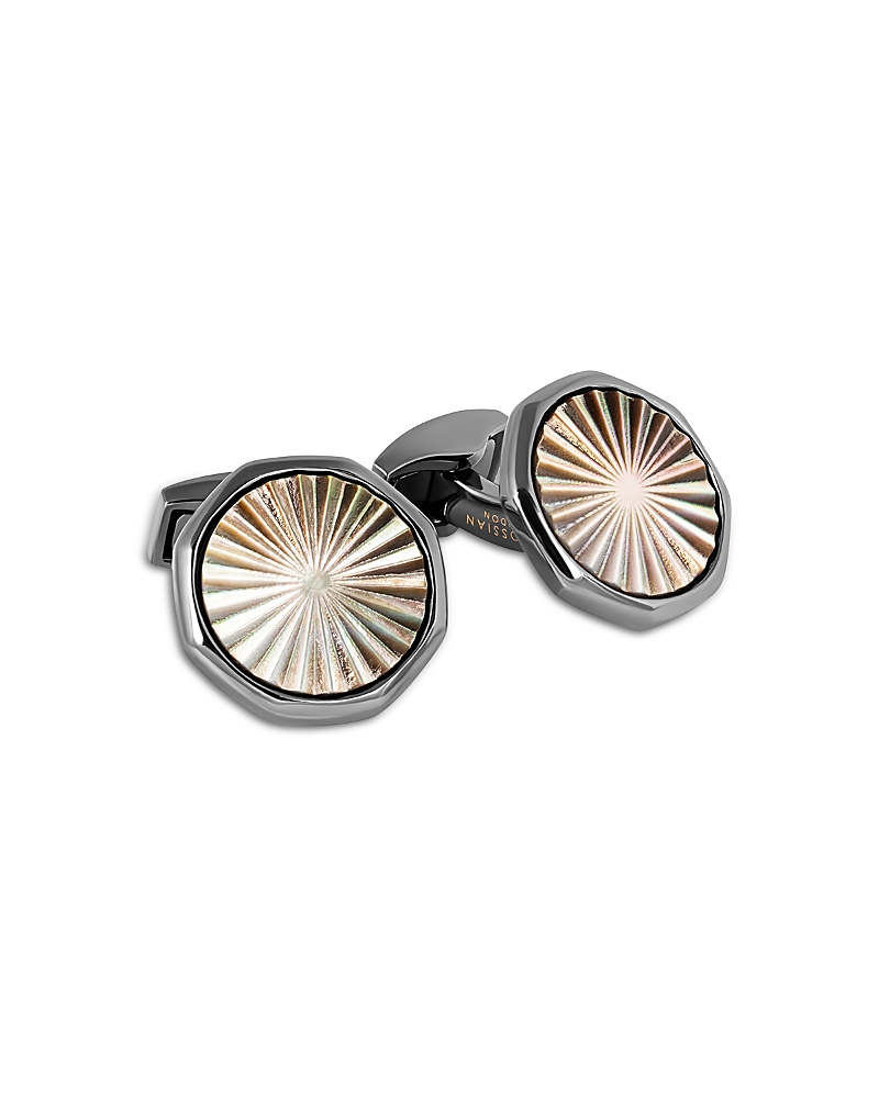 Tateossian Sunbursts Gunmetal Plated & Mother Of Pearl Cufflinks In Gray