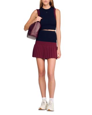 Two Tone Knit Top & Pleated Mini Skirt 