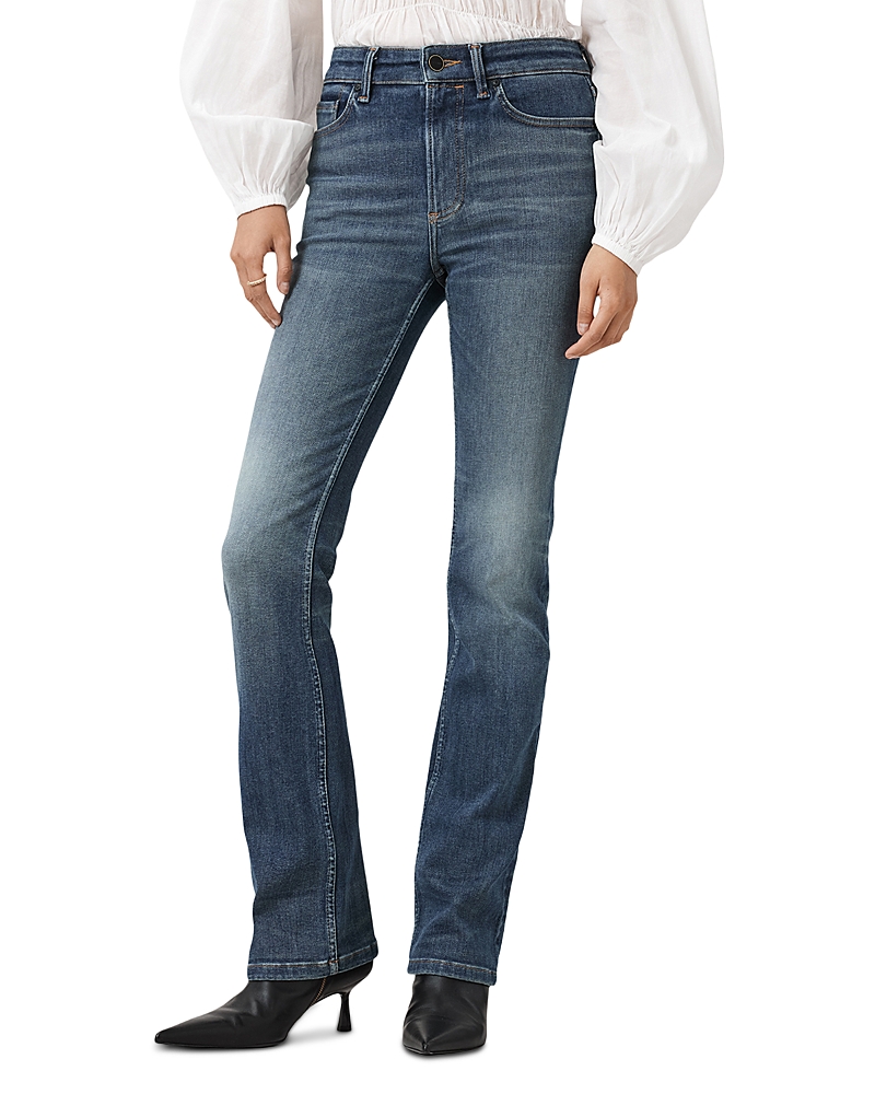 Allsaints Haldan High Rise Slim Bootcut Jeans In Washed Indigo In Blue