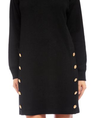 Long Sleeve V Neck Button Detail Dress