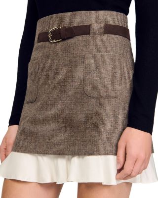 Frill Hem Belted Mini Skirt