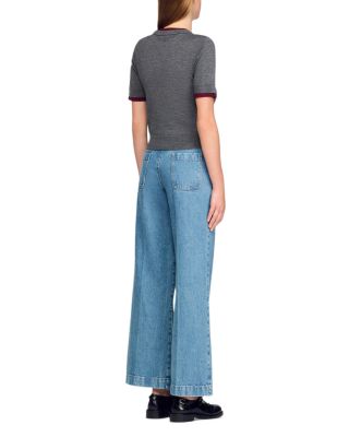 Two Tone Cropped Short Sleeve Sweater