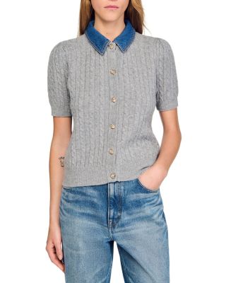 Cardigan with Denim Collar
