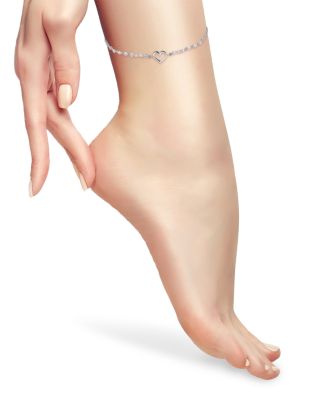 Sterling Silver Polished Heart Ankle Bracelet - Exclusive