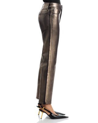 The Reboot High Rise Crop Metallic Coated Jeans in Champagne