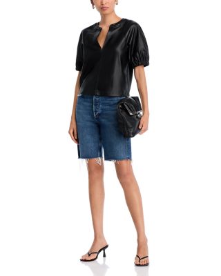 Roxanne Faux Leather Split Neck Top