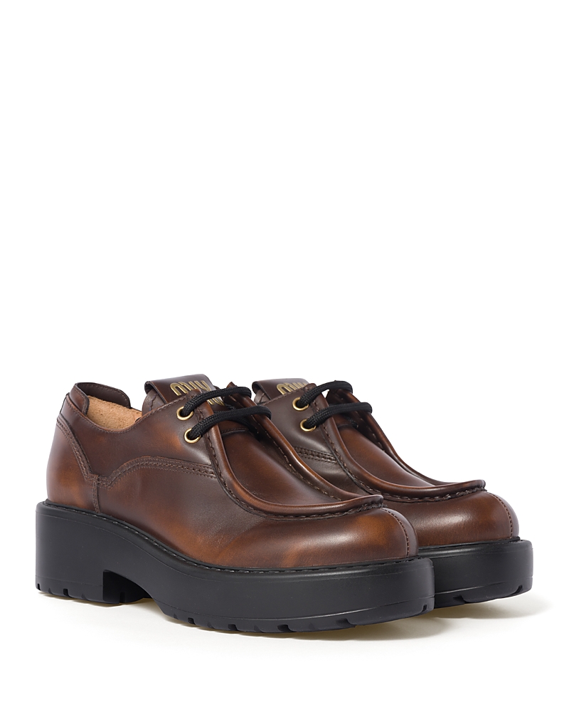 Miu Miu Lace-up Shoes Featuring Chunky Sole In Brown