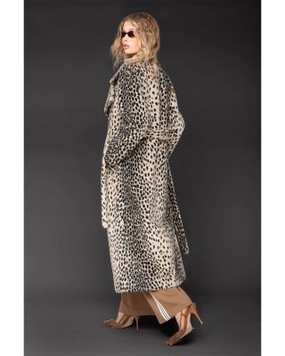 Cheetah Print Belted Faux Fur Maxi Coat