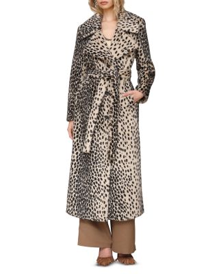 Cheetah Print Belted Faux Fur Maxi Coat