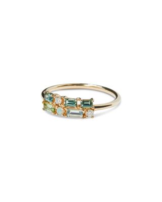 14K Yellow Gold Tourmaline &amp; Diamond Brick Ring