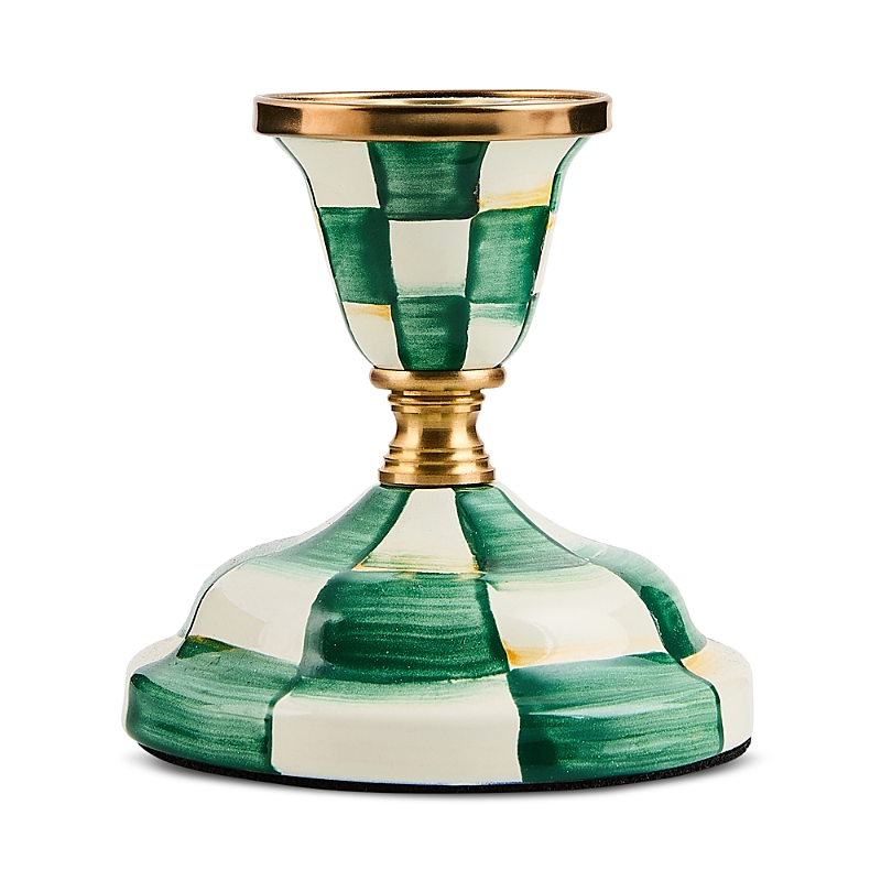 Mackenzie-childs Emerald Check Short Candlestick In Green