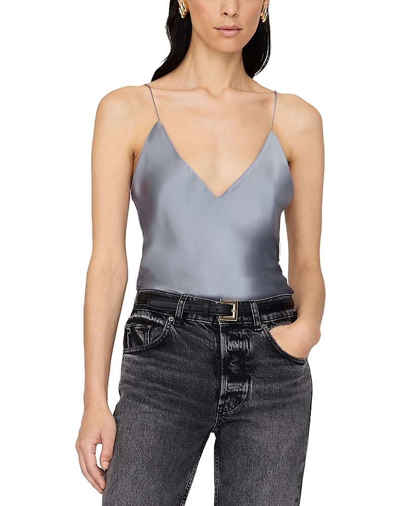 Anine Bing Ellen V-neck Silk Top In Gray