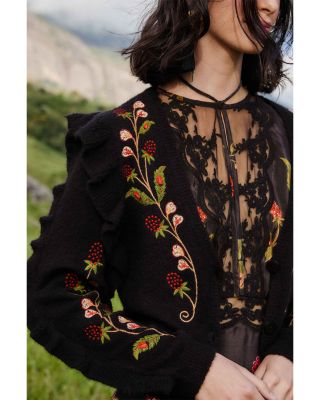 Berry Embroidery Knit V Neck Cardigan  