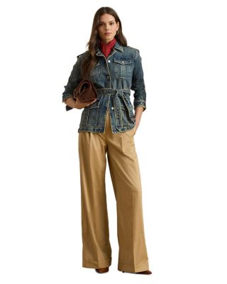 Pleated Cotton Twill Wide Leg Pants