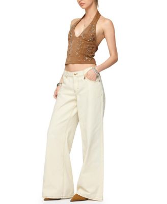  Contrast Stitch Low Rise Wide Leg Colored Wash Jeans