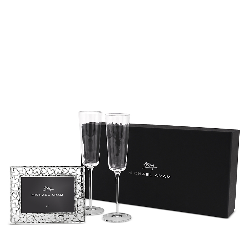 Michael Aram Reflective Champagne Flute & Heart Frame Set In Transparent