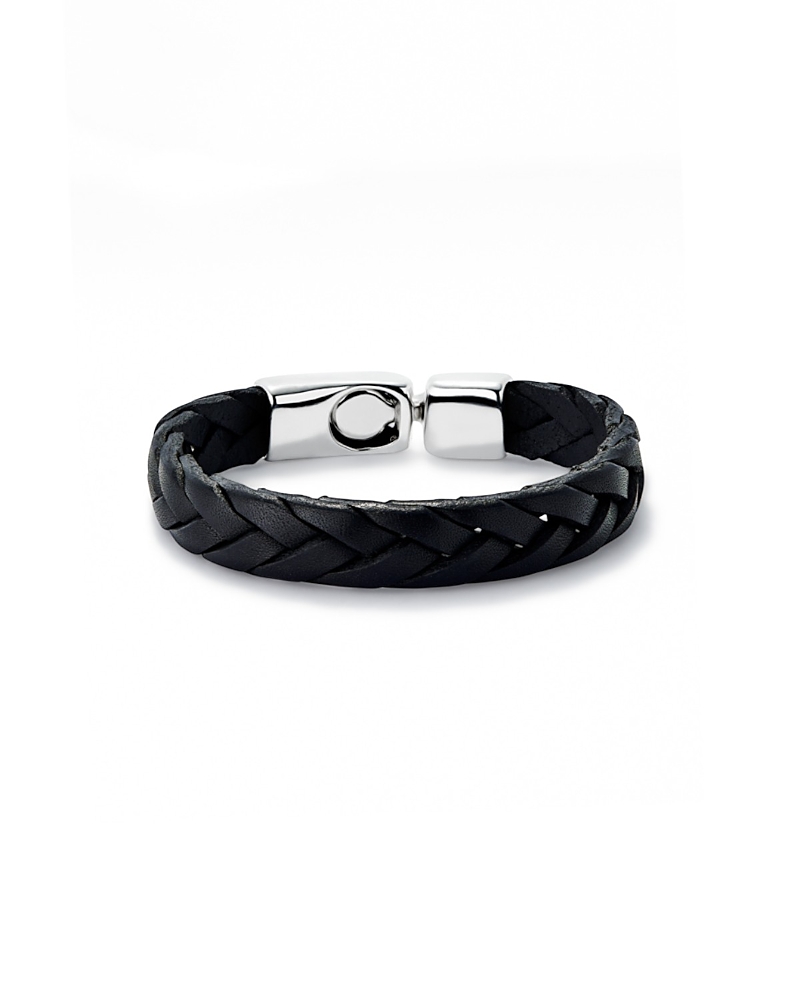 Unode50 Leather Braided with Sterling Silver Plated Clasp Bracelet