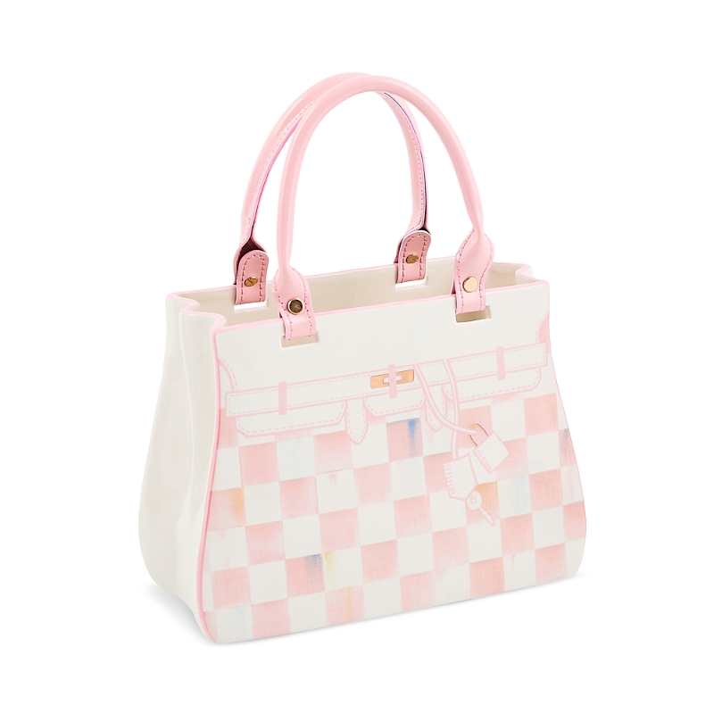 Mackenzie-childs Rosy Check Doodles Handbag Vase In Pink