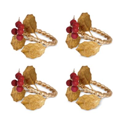 Forest Walk Holly Winter Berries Napkin Rings, Set of 4
