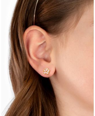 Girls'14K Gold Genuine Bloom Mother of Pearl Flower Studs Screw Back Earrings