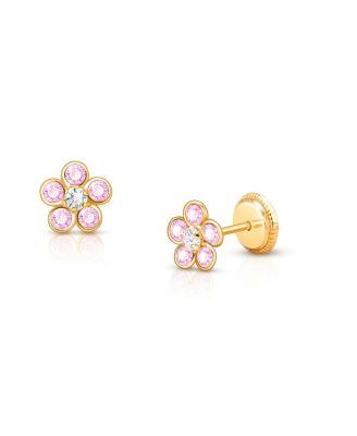 Tiny Blessings - Girls' 14K Gold Flower Studs Screw Back Earrings