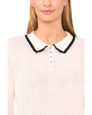 Pointelle Knit Polo Sweater 