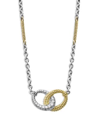 18K Yellow Gold & Sterling Silver Caviar Lux Diamond Interlocking Circle Pendant Necklace, 16-18"