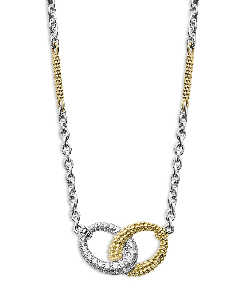 Lagos 18K Yellow Gold & Sterling Silver Caviar Lux Diamond Interlocking Circle Pendant Necklace, 16
