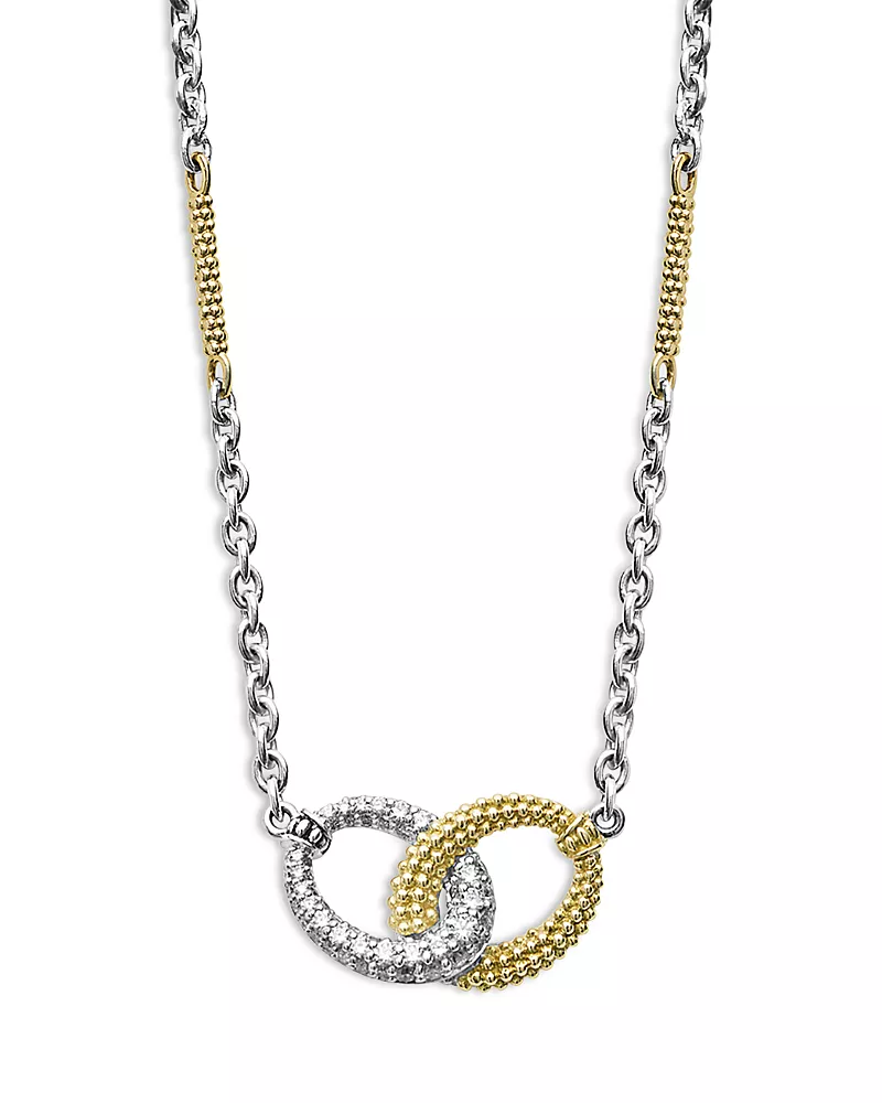 Lagos 18K Yellow Gold & Sterling Silver Caviar Lux Diamond Interlocking Circle Pendant Necklace, 16