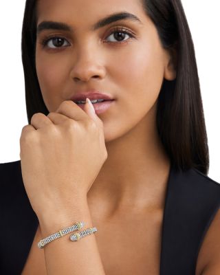 LAGOS 18K Yellow Gold & Sterling Silver Caviar Lux Diamond Bypass Bangle Bracelet