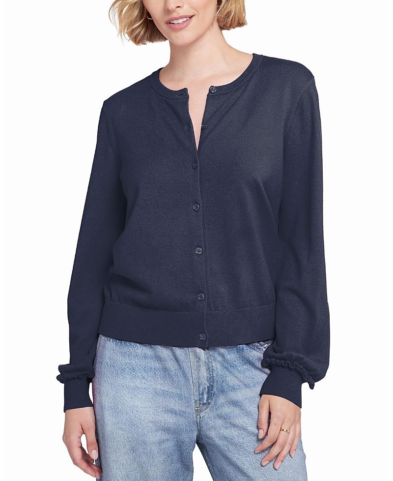 Elle Collection Fine Gauge Leight Weight Cardigan Sweater In Blue