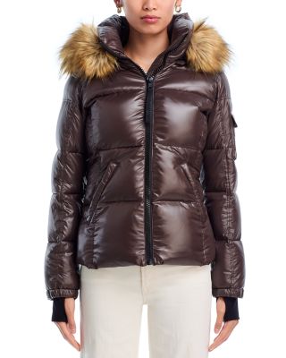 Gloss Puffer Jacket with Faux Fur Trimmed Hood - Exclusive