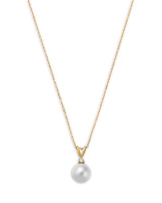 Bloomingdale's Fine Collection Lab Grown Diamond & Cultured Freshwater Pearl Pendant Necklace
