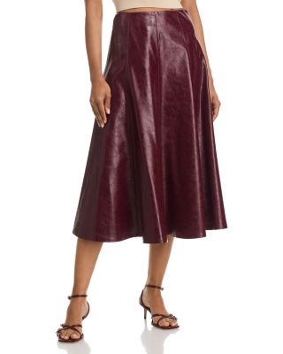 AQUA - Faux Leather Midi Skirt - Exclusive