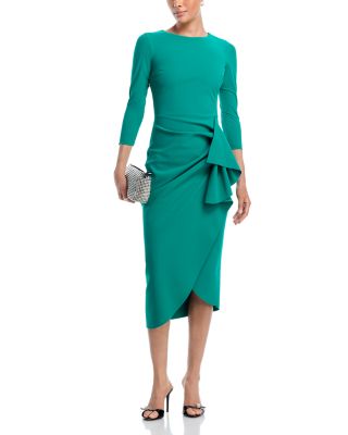 Wang 3/4 Sleeve Side Ruffle Dress
